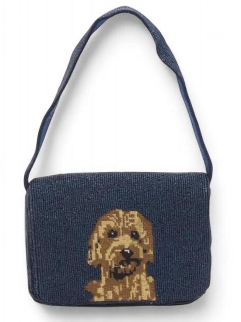 Made in india Navy blue beaded dog shoulder bag with brown dog face design